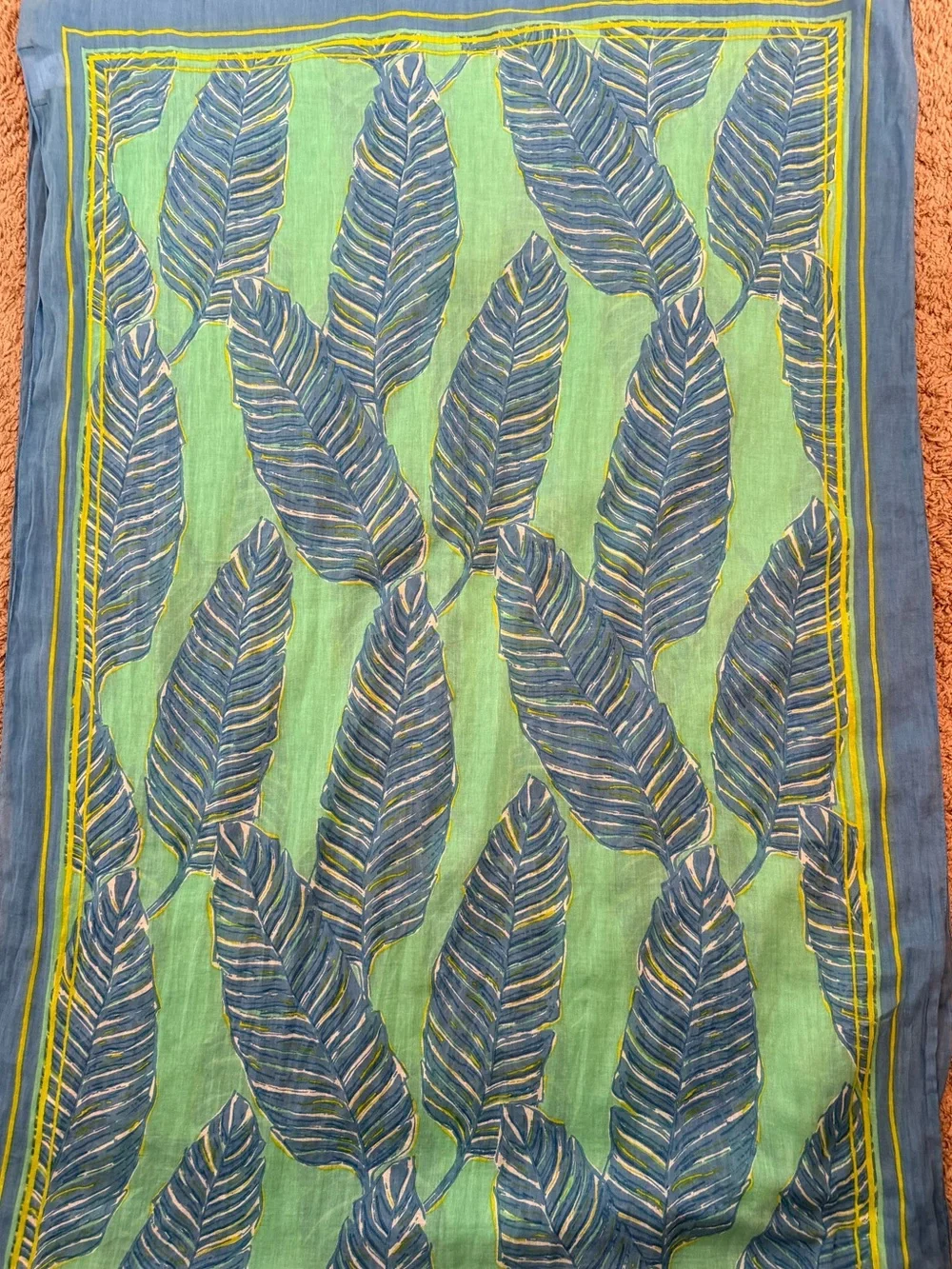 Vineyard Vines Blue & Green Leaf Tropical Beach Theme 100% Cotton Scarf Wrap